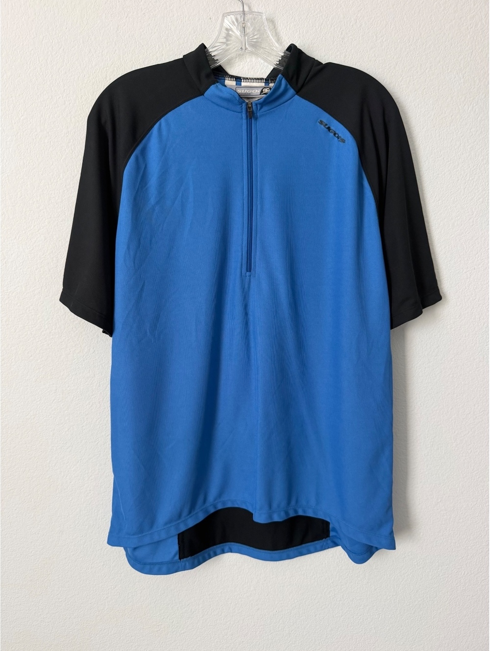 Sugoi Cycling Jersey Blue/Black Raglan Sleeve 1/2 Zip Stretch T-Shirt Size L